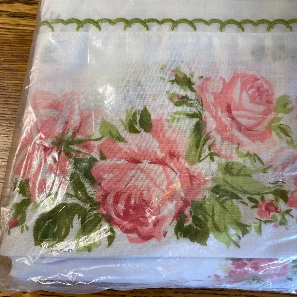 Vtg Springmaid No-Iron Marvelare Dbl Flat Sheet Poly/Cotton 54x76 Pink Roses NOS